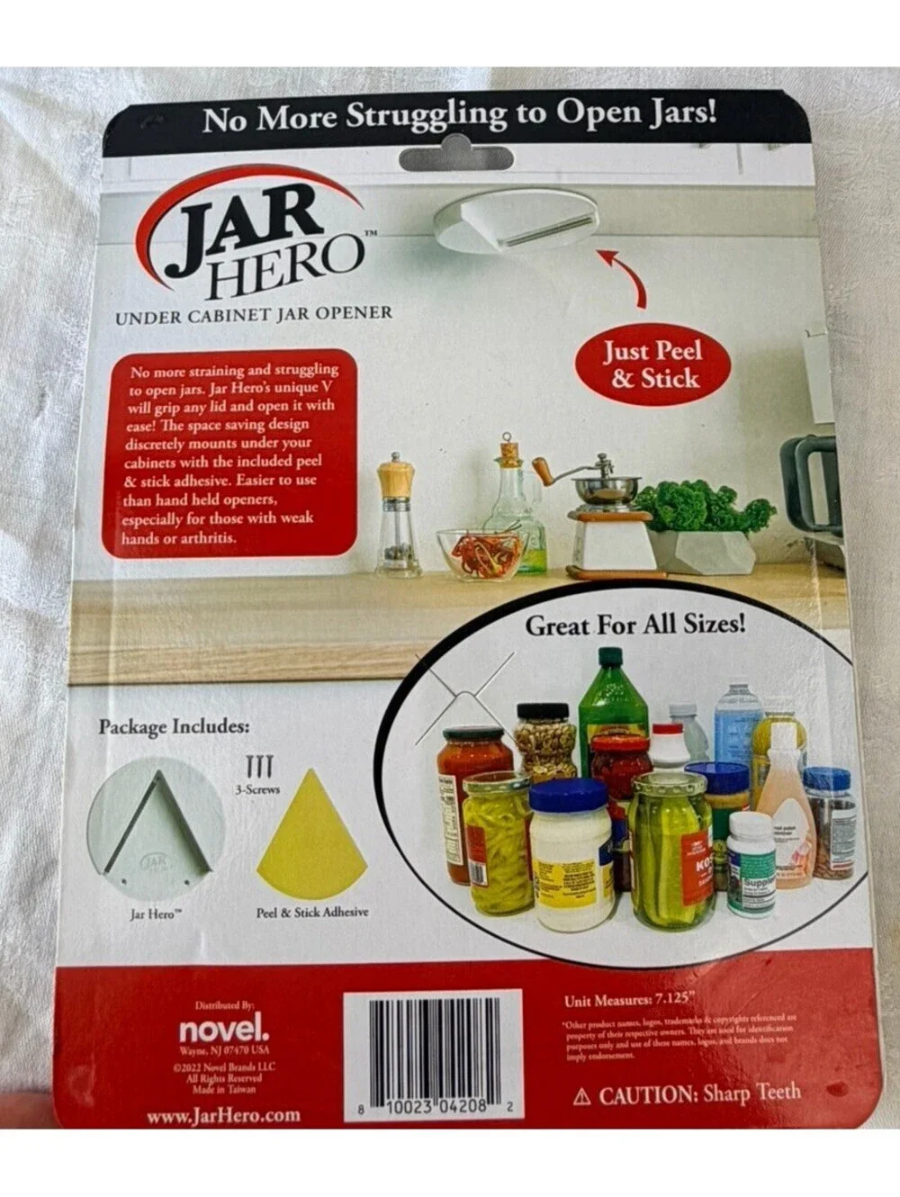 Jar Opener Hero Under Cabinet Jar Opener Peel & Stick White Plastic/Metal Easy